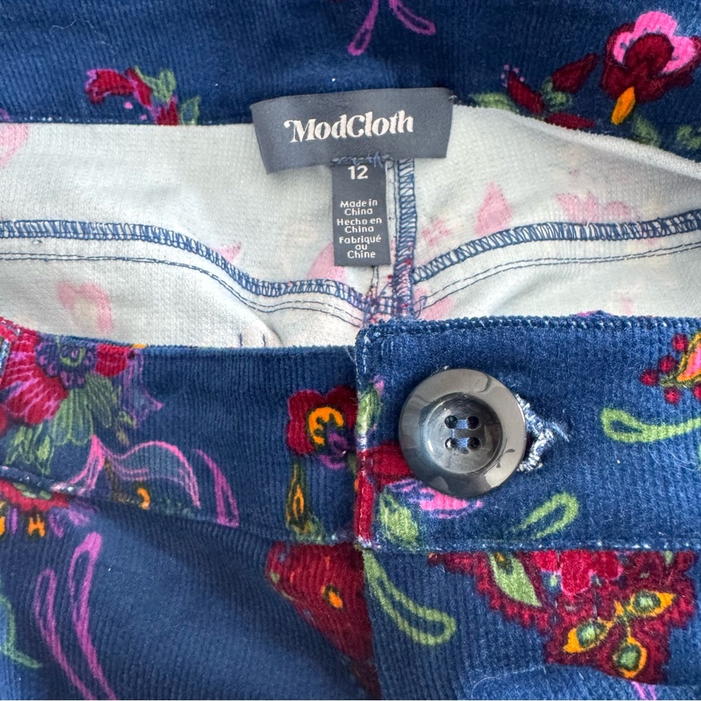 ModCloth NWT Floral High Waisted Wide Leg Corduroy Pants - Picture 6 of 7